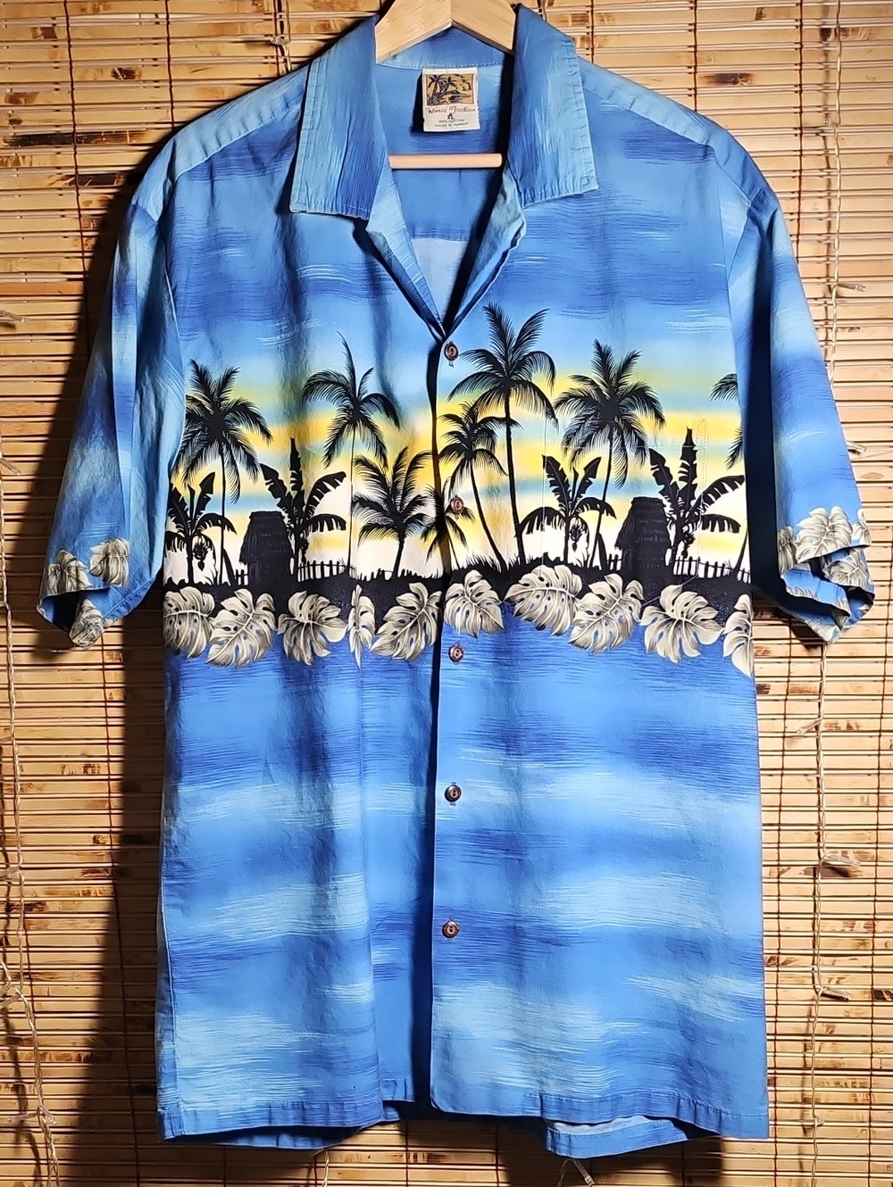 Blue Hawaiian Palm Print Short-Sleeve Shirt - Winnie Fashion Men's XL